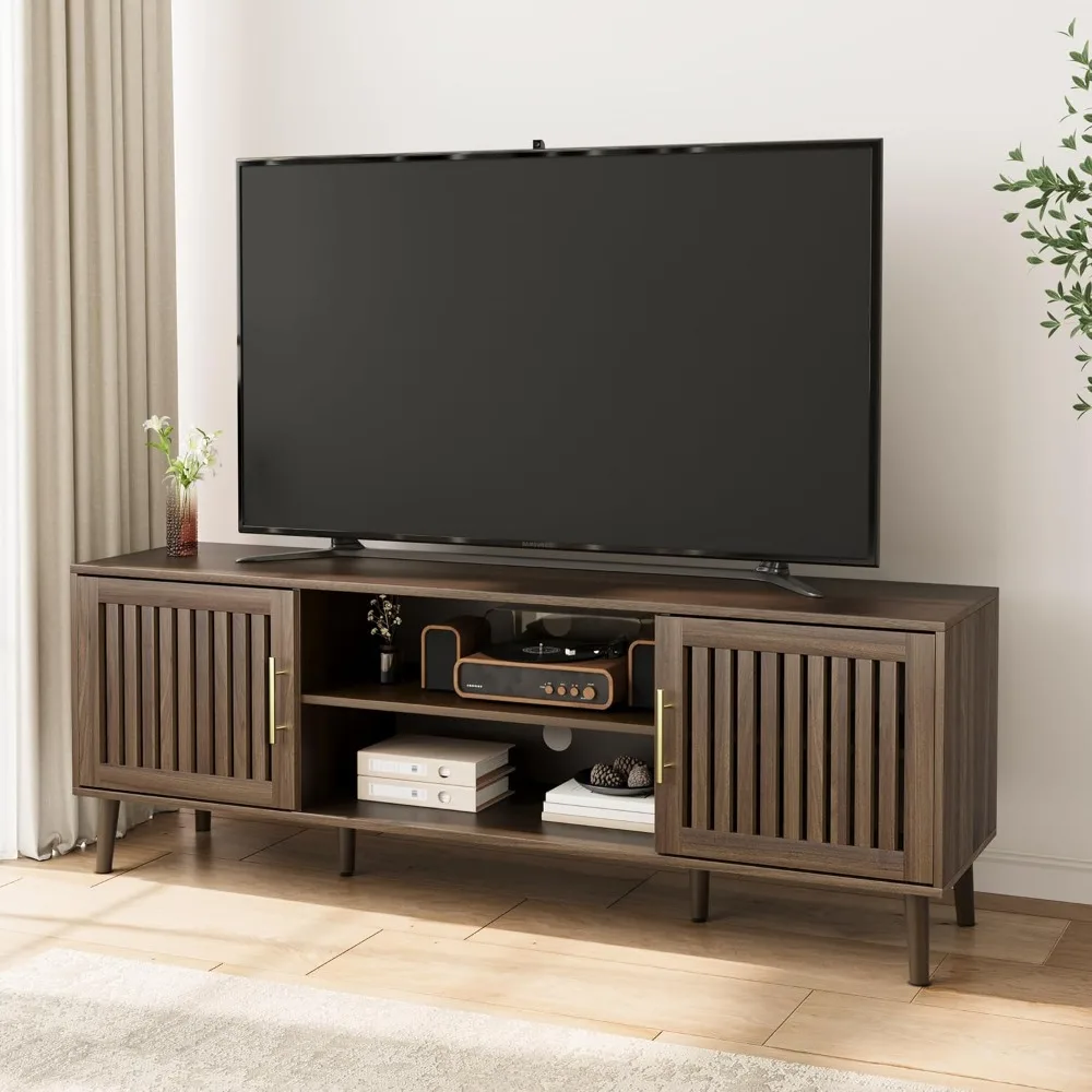 Walnut TV Stand with Grille Striped Design | 62.99