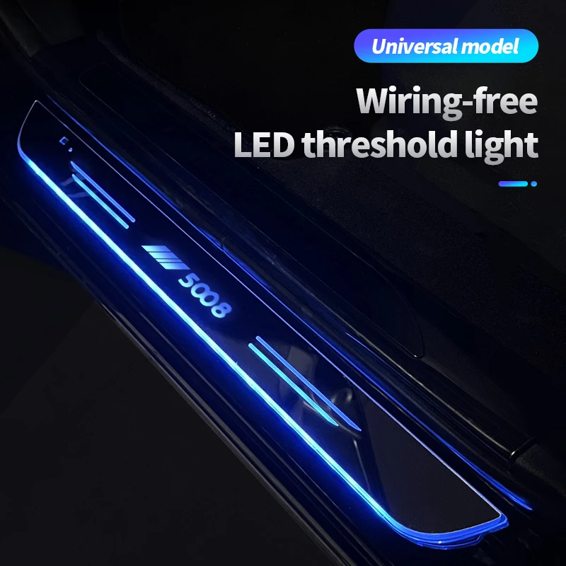 Acrylic USB Power Moving LED Welcome Pedal Car Scuff Plate Pedal Door Sill Pathway Light for Peugeot 5008 Logo Auto Accessories