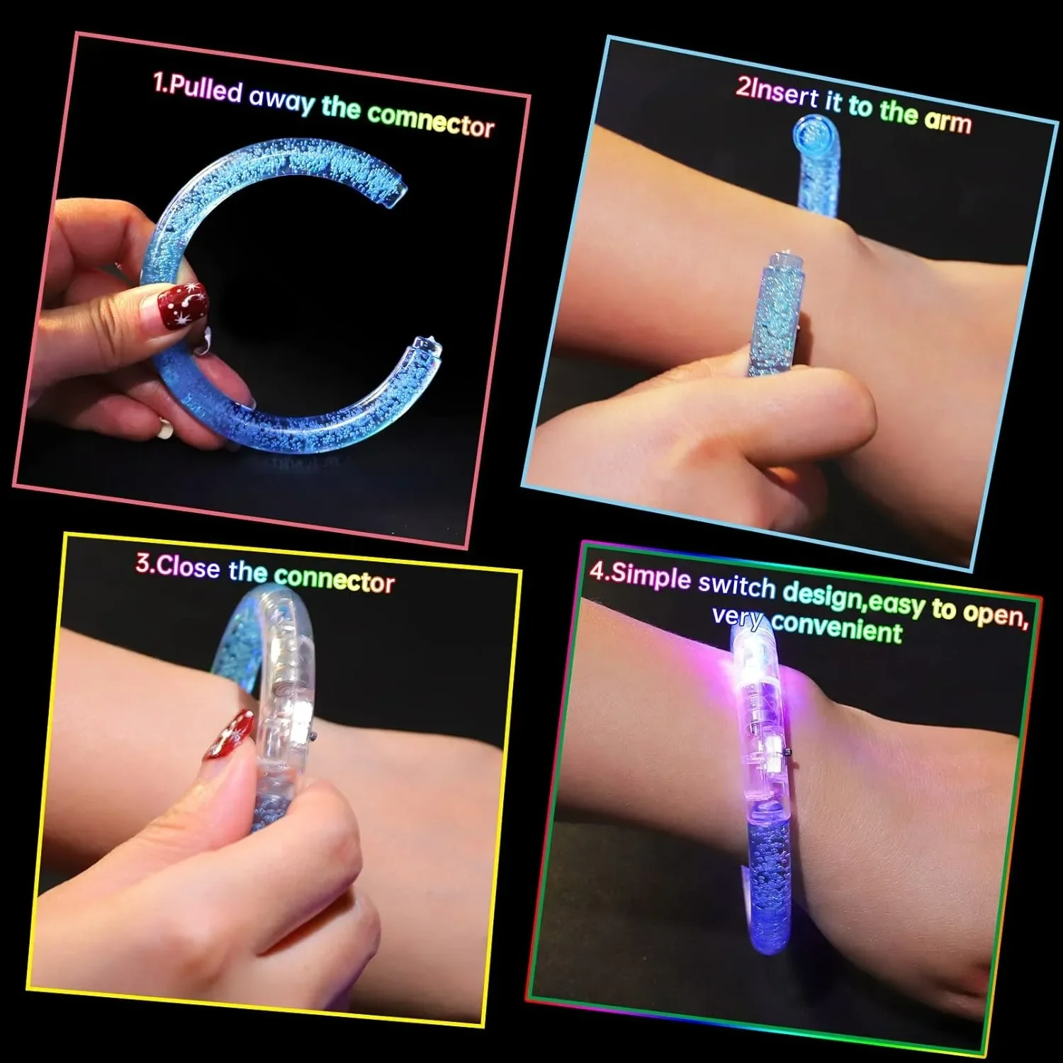 Bracelets lumineux LED pour enfants et adultes, bracelet brillant au néon, bracelets Shoous, brille dans le noir, fournitures de fête, 15/30 pièces