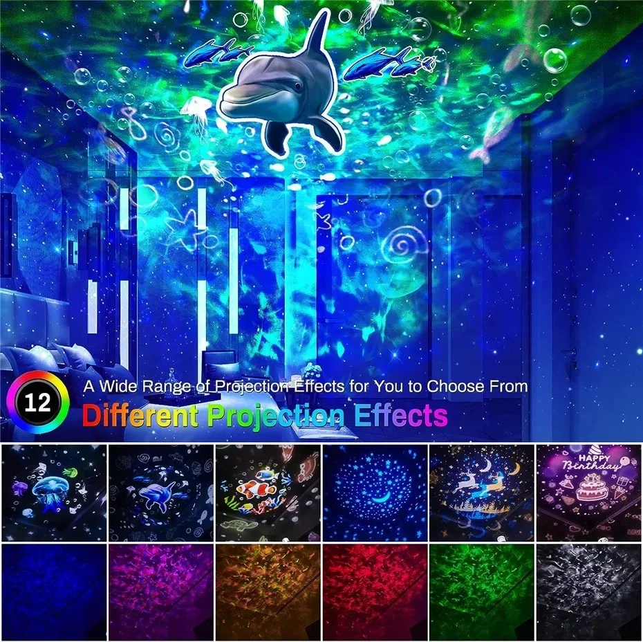 Ocean Light Projector for Bedroom Led Star Galaxy Sky Wave Color Rotating Underwater Wall Projection 3D Lamp Stereo Kids Gifts