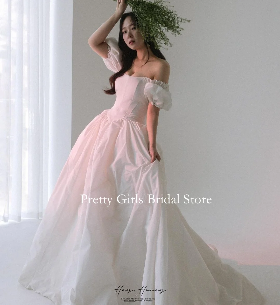 

OEING Korea Style Taffeta Garden Elegant Wedding Dresses A-Line 프롬드레스 Vintage Strapless Simple Bride Growns Party Women