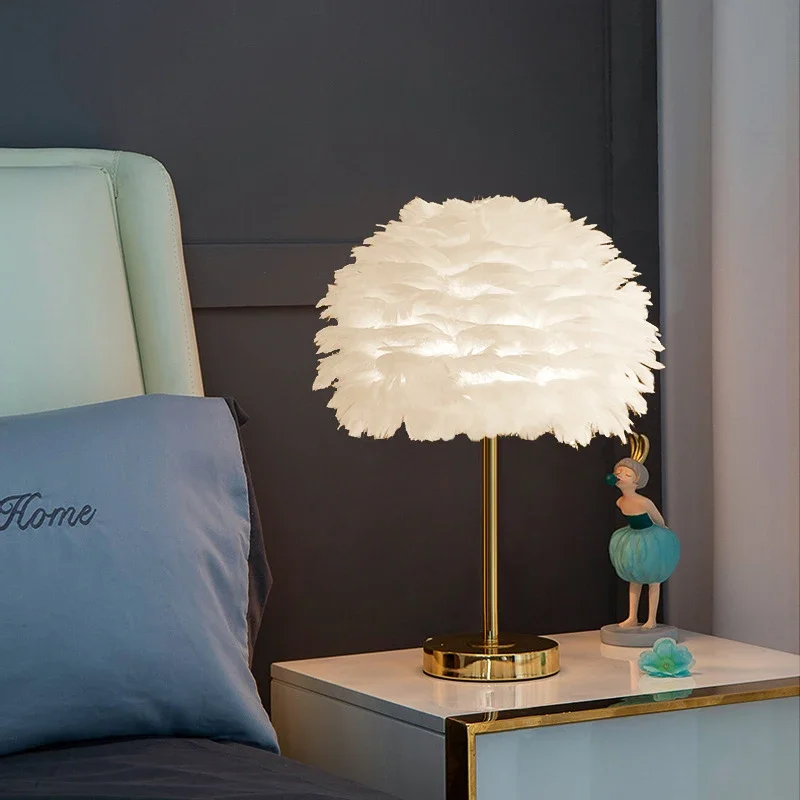 SOFEINA Feather Table Lamp Nordic Modern Living Room Bedroom Hotels HomestaysCreative LED Decoration  Desk Light