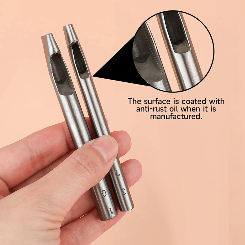 가죽 공예용 타원형 구멍 펀치, 중공 가죽 공예 핸드 펀칭 도구 키트, 6 가지 크기, 6mm-10mm