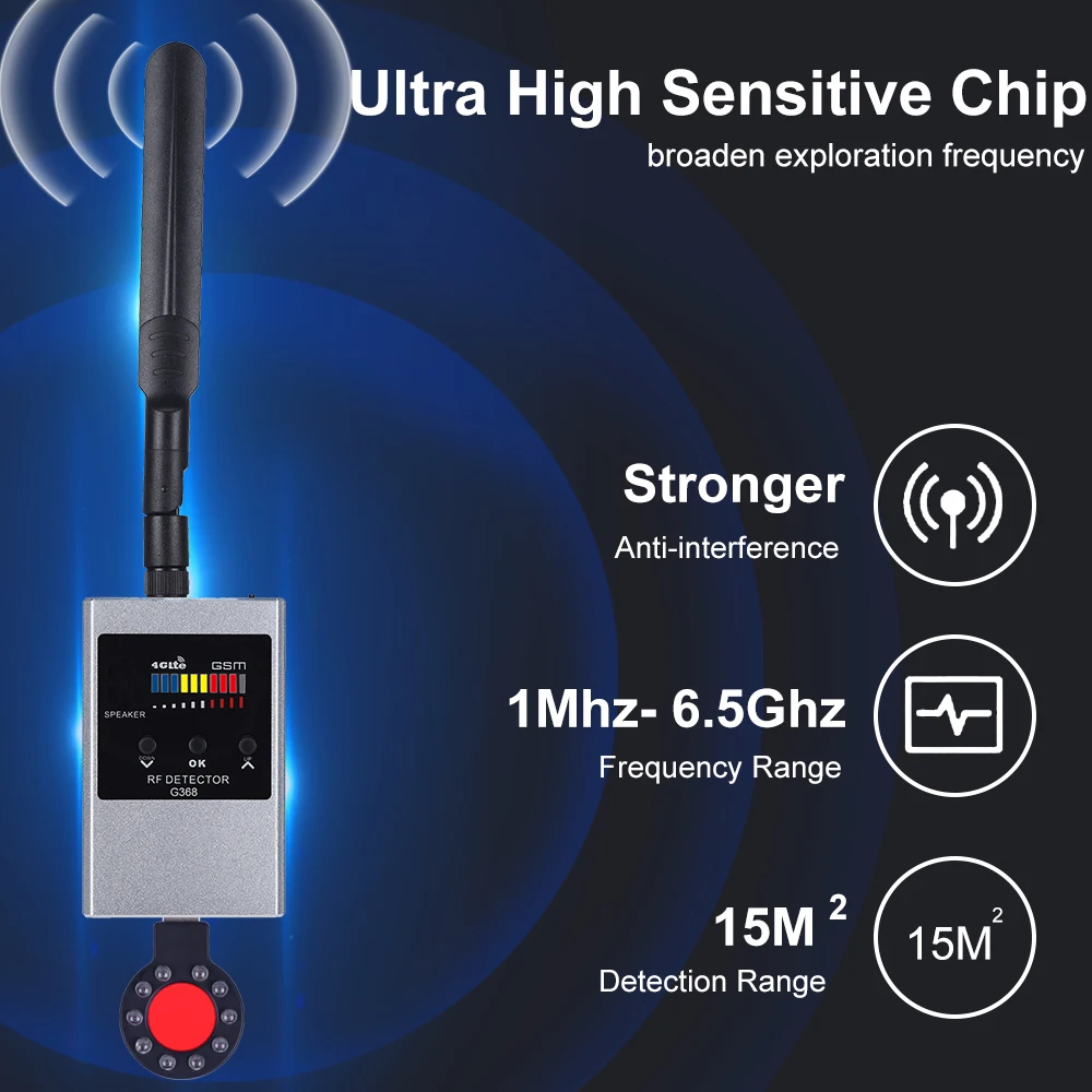 Professional Anti Spy Wireless RF Signal Detector Bug GPS Tracker Anti Candid Camera Eavesdropping GSM Device Finder IR Scanning