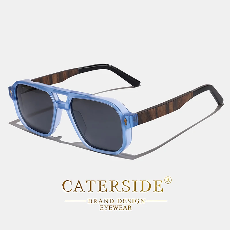 CATERSIDE Polarisierte Piloten-Sonnenbrille für Herren, UV400, Premium-TR-Rahmen und Holzbügel, Retro-Sonnenbrille im quadratischen Design zum Fahren und Angeln – Detail 14