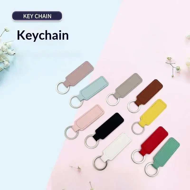 Simple PU Leather Keychain Solid Color Mini Key Holder Bag Pendant Decor For Car Key Handbag DIY Charms Gift