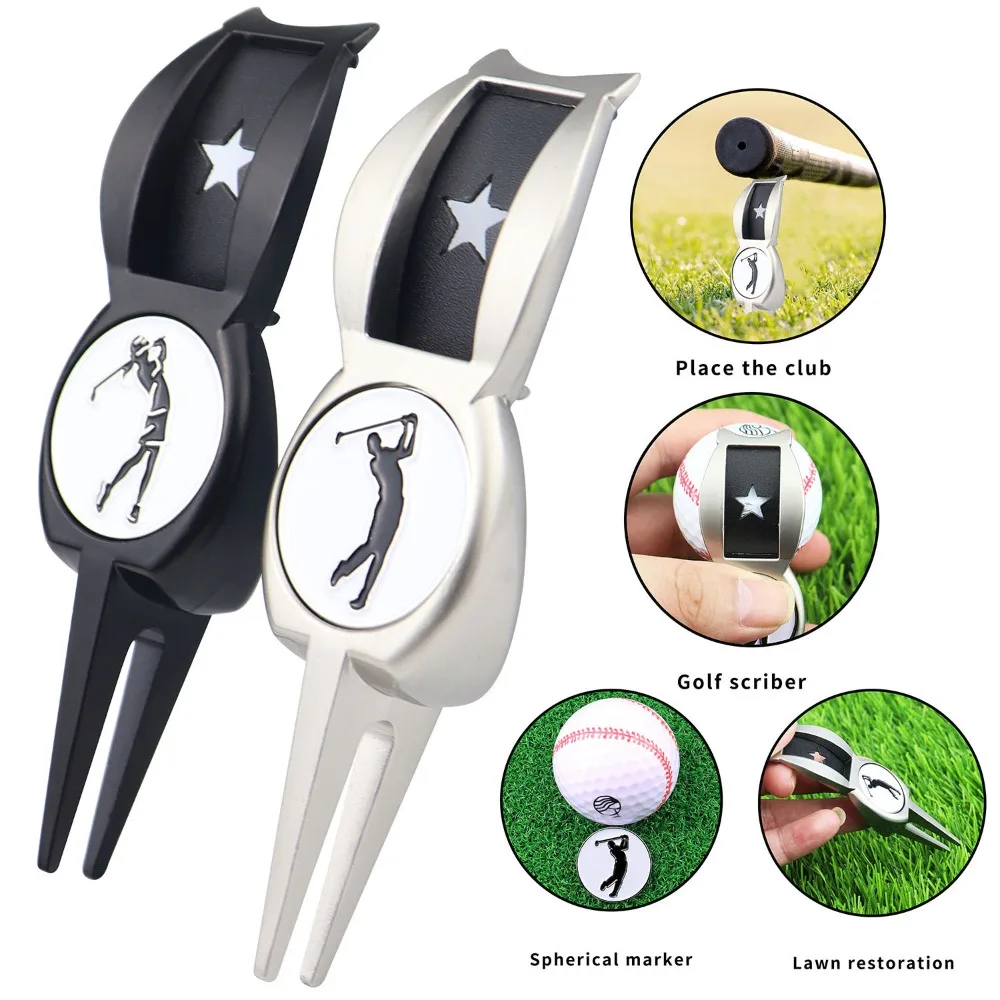 

Golf Position Markers 4 in 1 Golf Fork Zinc Alloy Multi-function Golf Green Divot Fork Easy To Use Practical Spherical Marker