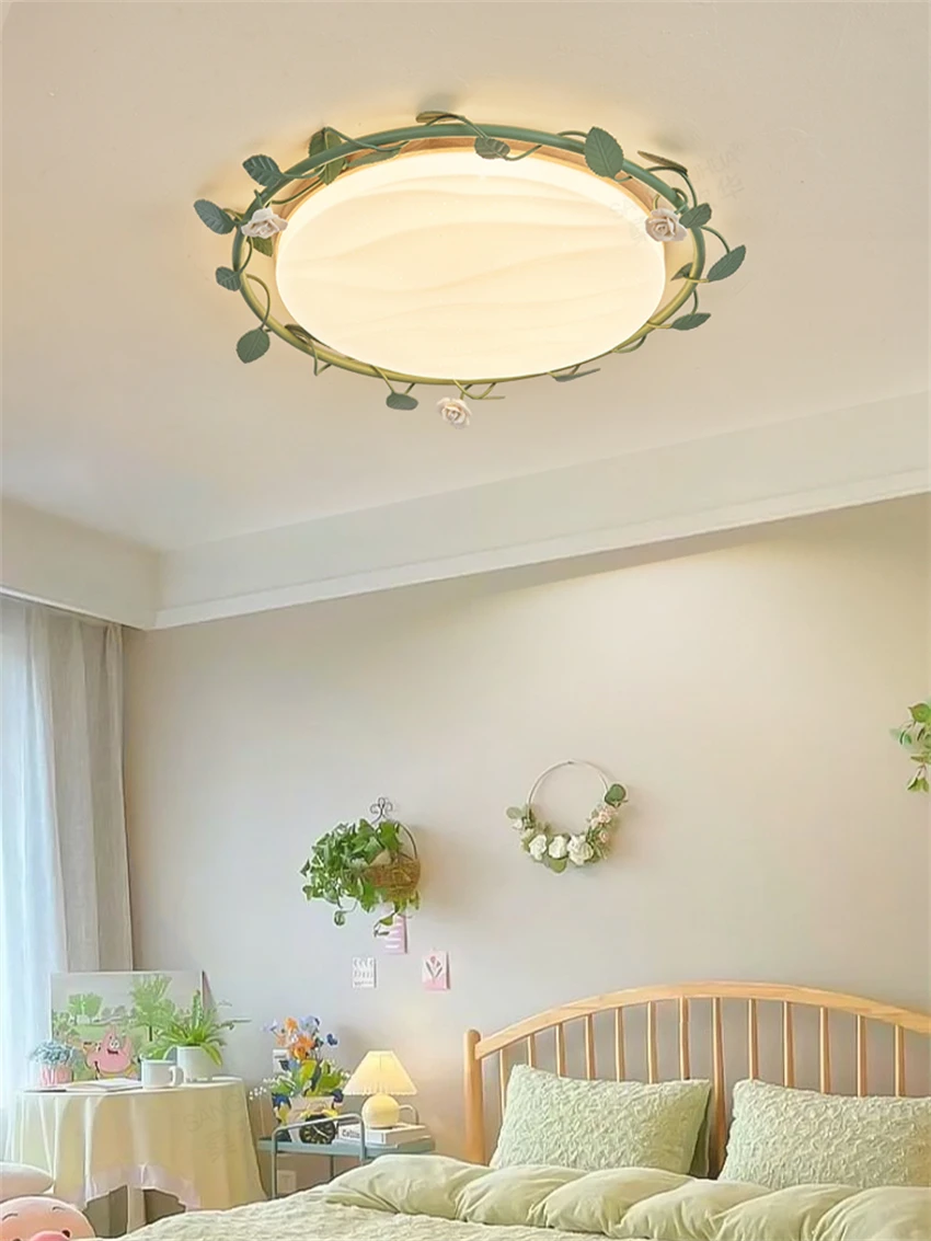 Rose Flower Romantic Girl Japanese Ceiling Lights bedroom living room log cream wind lamp green vintage French ceiling lamps