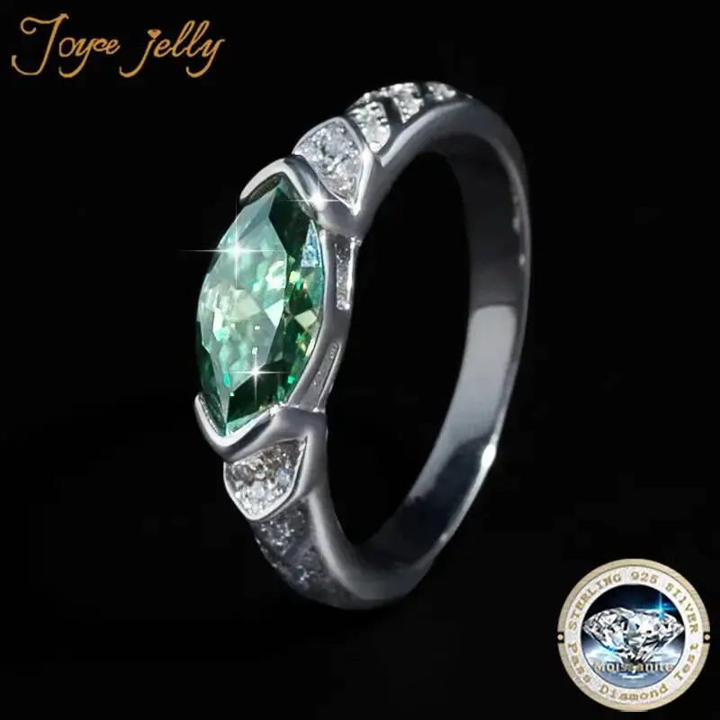 JoyceJelly 925 Sterling Silver Blue Green Moissanite Ring 1ct Marquise Eye of Horus Guardian Couple Unisex Jewelry For Men Women