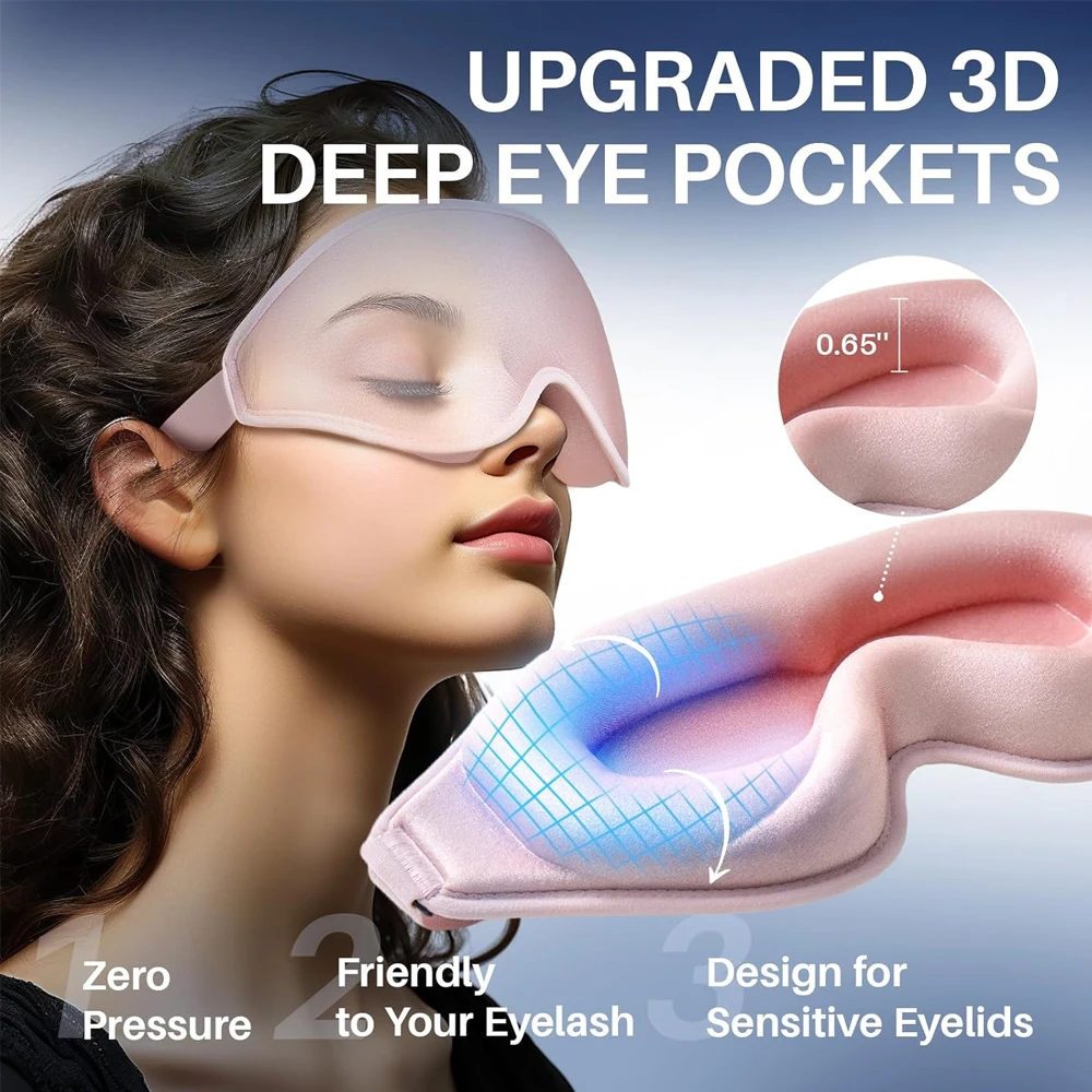 Masque pour les yeux de sommeil 3D, pression zéro oculaire, masque de sommeil profilé 3D, doux et confortable, couverture d'ombre pour les yeux, 100% bloquant la lumière Slaapmasker