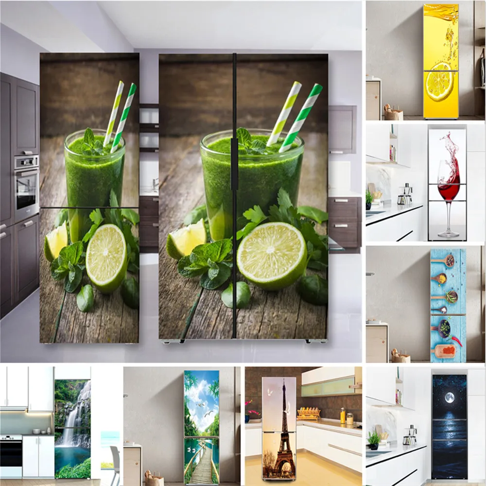 

100x180cm Kitchen Food Fruit Refrigerator Sticker Full Film Kitchenware Removable Renovation Freezer Door Cover Decor Stickers