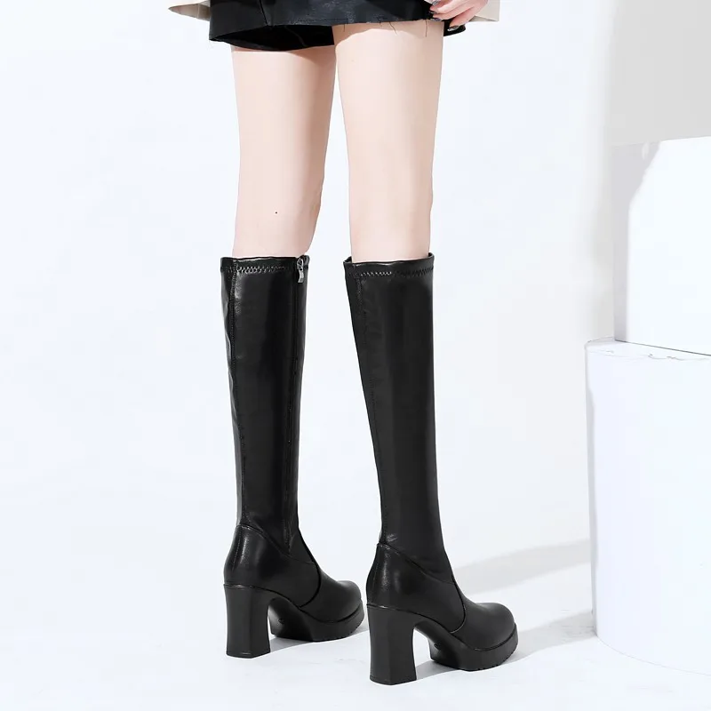 Shoes Zipper Women's Rubber Boots Round Toe Boots-Women Clogs Platform Sexy Thigh High Heels High Sexy Winter Footwear Rain Autu