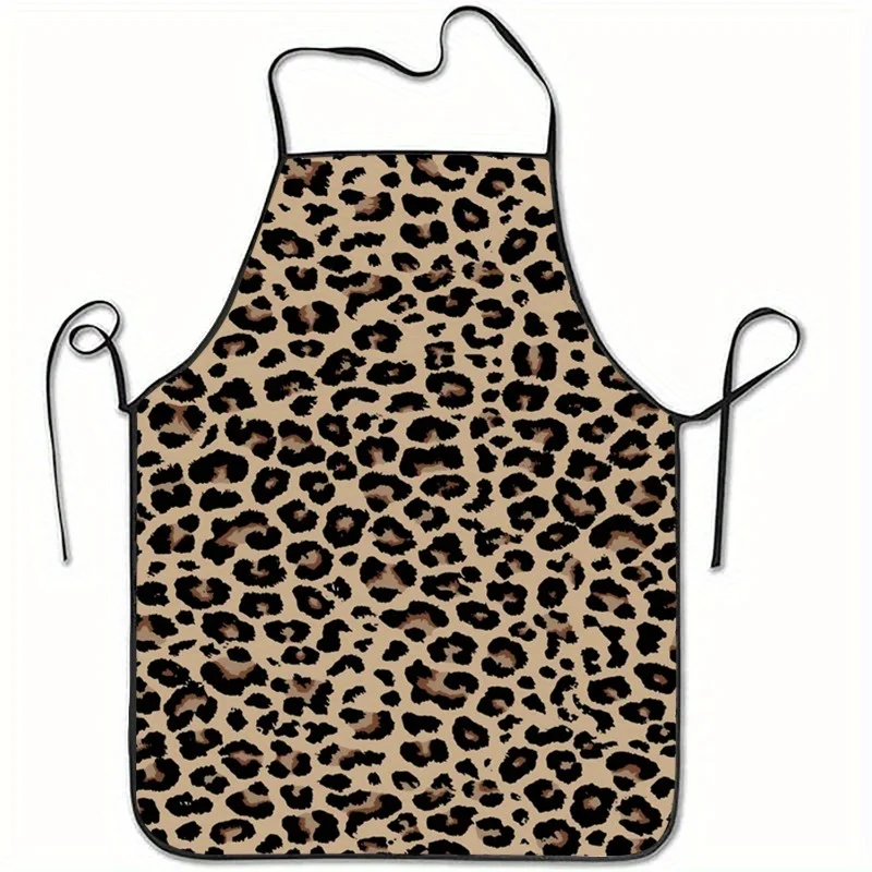 1pc Stylish Leopard Print Sleeveless Polyester Apron For Kitchen Baking And Home Decor Lightweight Cute Apron