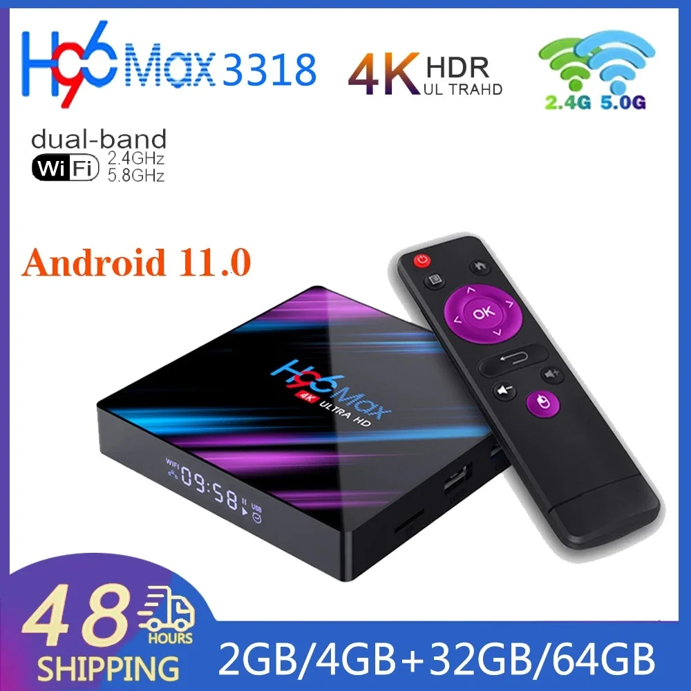 

H96 MAX RK3318 Smart TV Box RK3318 Quad-Core 64bit Cortex-A53 100M Android10.0 2.4G&5G WiFi BT4.0 Media Player Set Top Box