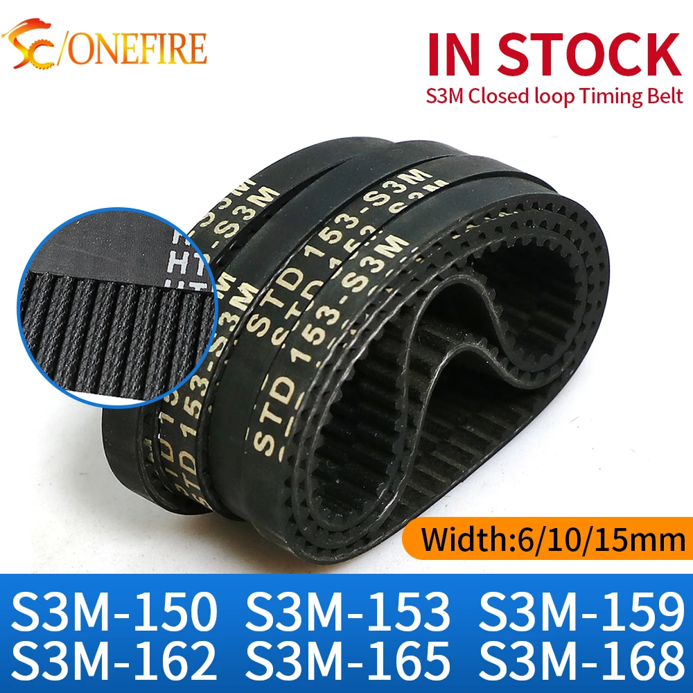 S3M closed loop rubber timing belt S3M-150/153/159/162/165/168mm Width 6/10/15mm Pitch 3mm