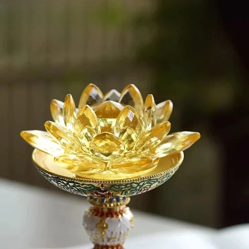 Glass Lotus Lamp Buddha Hall Charging Plug in LED Long Lasting Light Colorful Color Changing Lotus Lamp Offering Ornaments