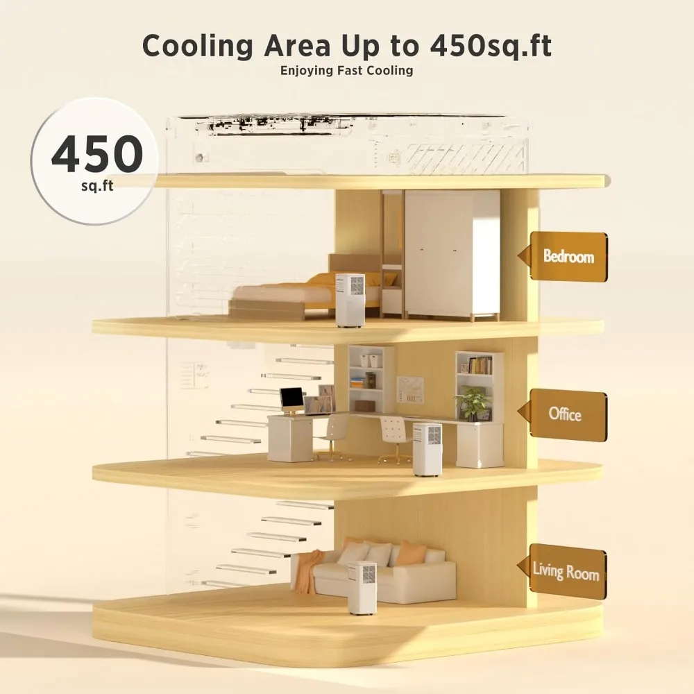 I condizionatori d'aria portatili da 10000 BTU raffreddano fino a 450 piedi quadrati, 4 modalità/telecomando/Display a LED/Timer 24 ore/kit di installazione, bianco