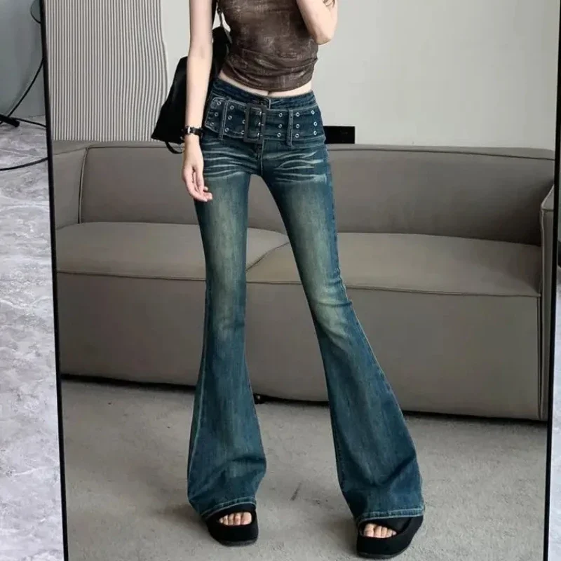 Women's Flared Jeans South Korea Bell Bottom Trousers  High Waist Shot Vintage Chic and Elegant Cool CheapCowboy Pants for Woman