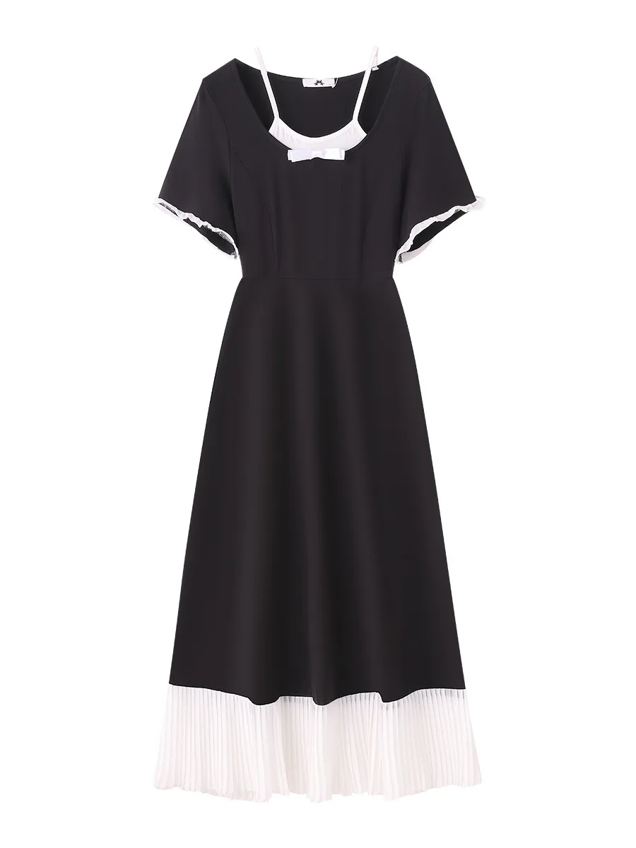140 kg Übergröße Damen-Büste 142 Sommer lockerer sanfter Stil Kontrastkleid Schwarz 4XL 5XL 6XL 7XL 8XL