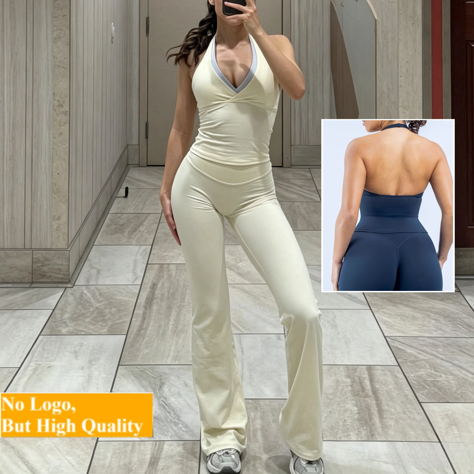 NO LOGO 2PC High Quality Women Naked‑Feeling Yoga Set High Elastic Sports Vest Butt Lifting Shaping Yoga Leggings Gym Activewear