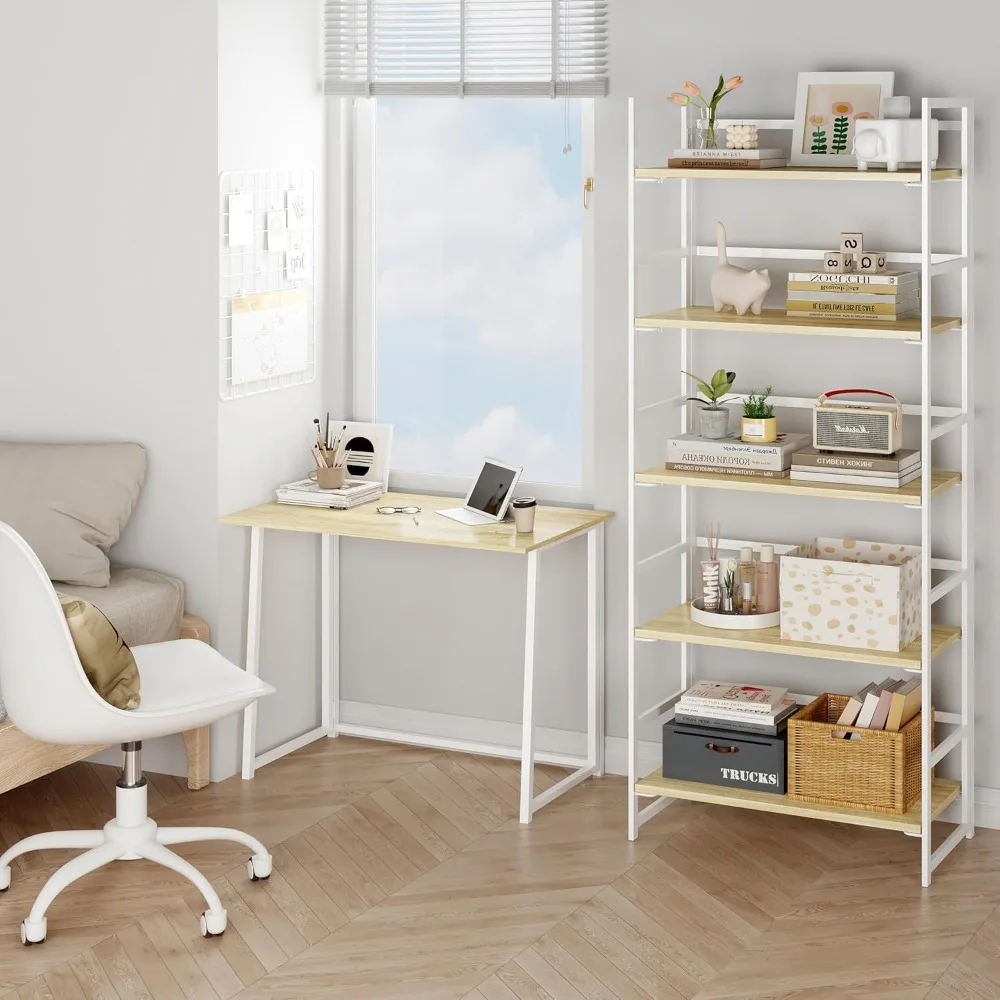 

Vintage Multifunctional, Folding Bookshelf, No-Assembly Plant Stand Storage Rack Shelves for Home Office (White, 5-Tier)