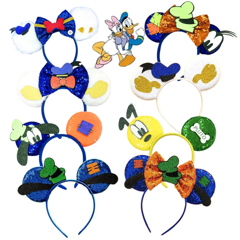 New Daisy Duck Hairband Girl Sequins Mickey Mouse Bow Hair Accessories Women Cartoon Donald Ears Headband Kids Cosplay Party Gif