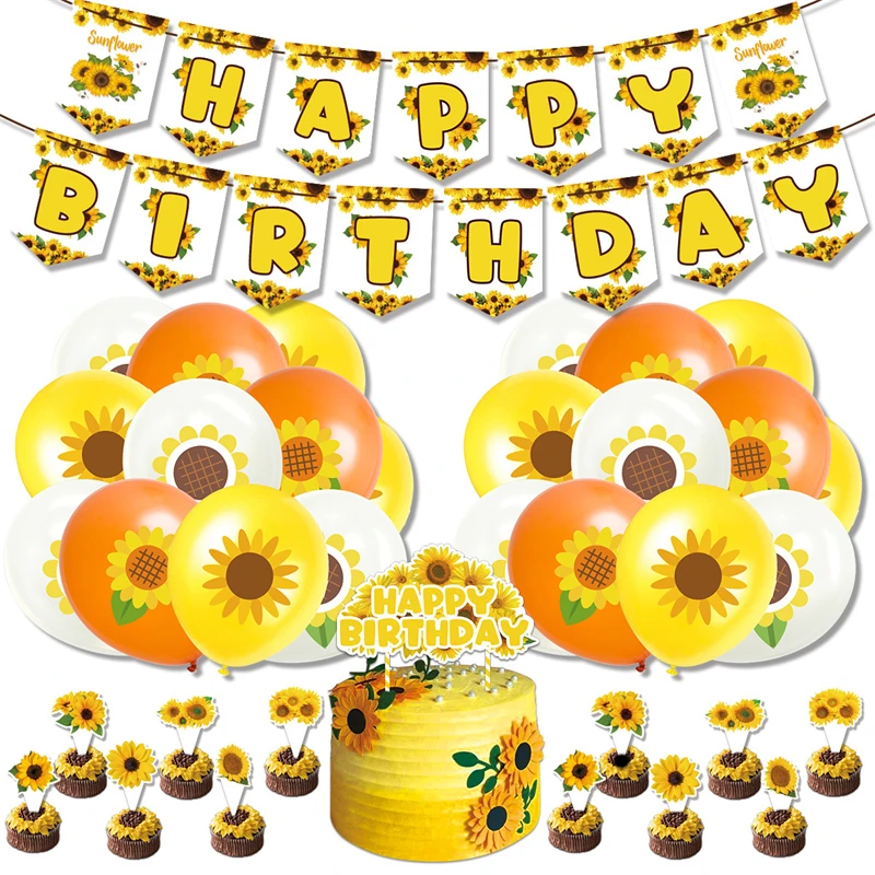 Sunflower Theme Birthday Party Disposable Tableware  Butterfly Green Leaf Spring Travel Supplies Wedding Baby Shower Decoration