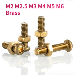 M2 M2.5 M3 M4 M5 M6 Brass Two-piece Screw Nut Set Cross Phillips Round Pan Head Bolt Hexagon Nut Combination Set