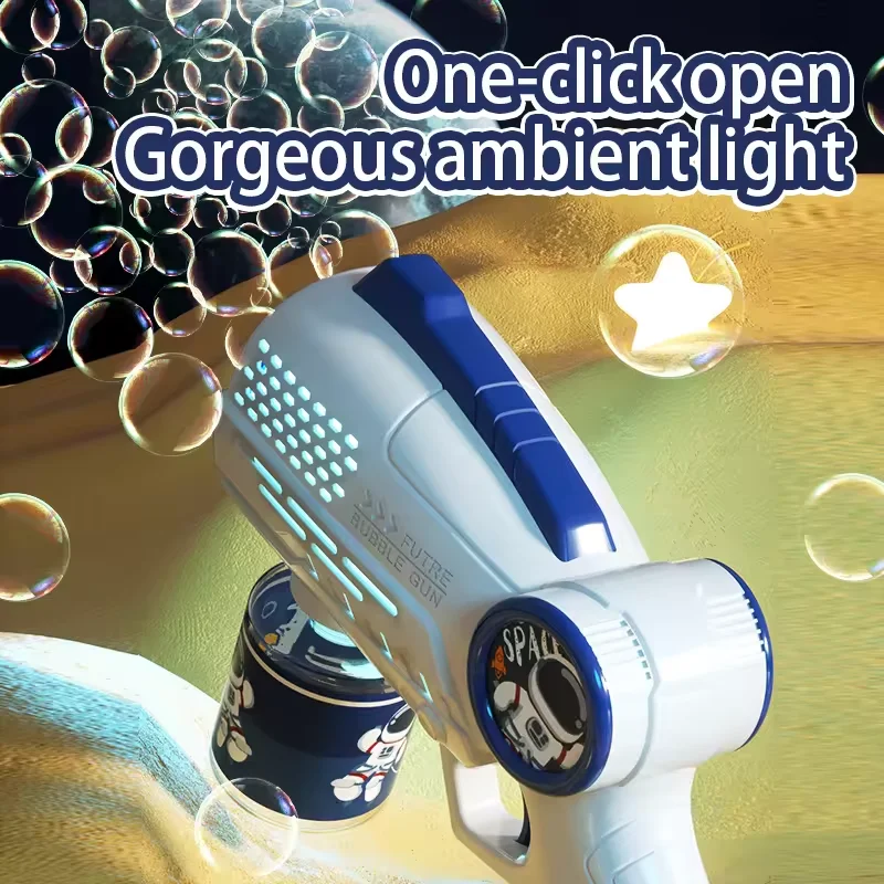 Elektryczny pistolet do robienia baniek mydlanych, automatyczna maszyna do baniek, światełka, astronauta, gry na świeżym powietrzu, zabawki do parku dla dzieci, prezent na Boże Narodzenie