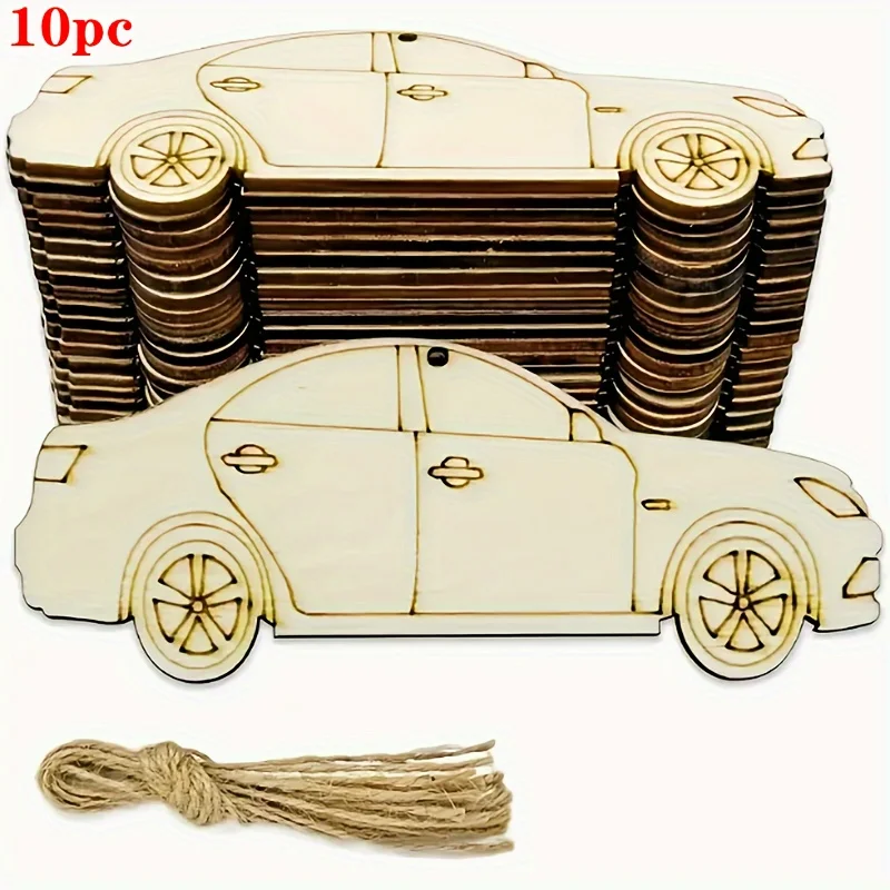 10PCS Unfinished Wooden Race Car Cutouts for Kids Crafts DIY Paint Your Own Wood Shapes Bulk Wooden Ornaments Birthday Party