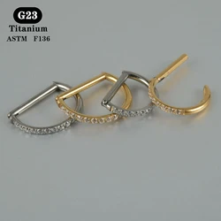 1PC G23 Titanium D Shape Micro Zircon Septum Clicker Gold Plated Segment Nose Hoop Ring Tragus Helix Earring Piercing Jewelry