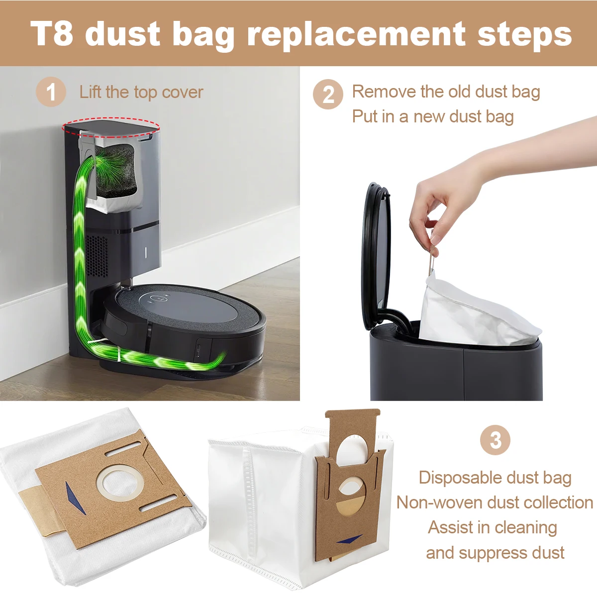 ความจุสูง Leakproof ถุงหูรูดสำหรับ ECOVACS DEEBOT OZMO T8 T8 AIVI เครื่องดูดฝุ่นหุ่นยนต์ DX93 DDX96 T9/N8Pro T8MAX t8Power