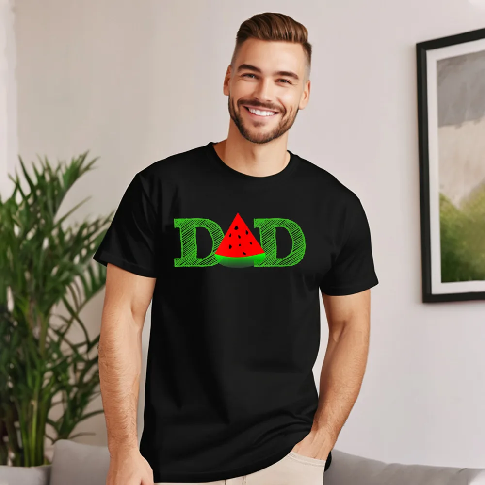 Dad Watermelon T-Shirt - Funny Mans Loose Design Tees Crew Neck NEW YEAR DAY 100% Cotton Tshirts Funny Short Sleeve Tee-Shirts