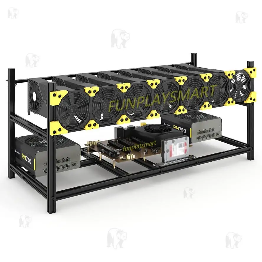 Funplaysmart V3C 8-GPU Aluminum Mining Case, Stackable Rig Rack, Open-Pit Miner Frame with Fan Bracket, Ethereum（ETH, ETC）