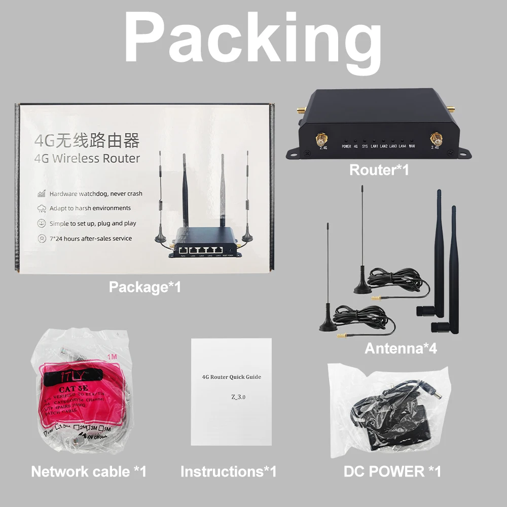 Router OPTFOCUS LTE WIFI 4G 300Mbps z 4 odłączanymi antenami, router bezprzewodowy 1WAN 4LAN, gniazdo na kartę USIM, przemysłowy router Wifi — zdjęcie produktu 6