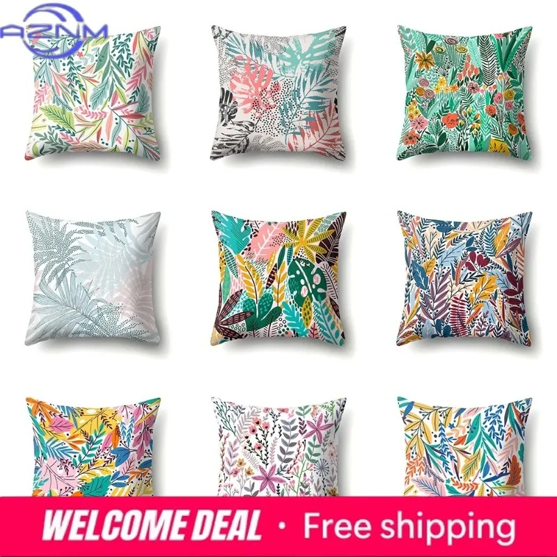 Home Bedroom Living Room Sofa Decoration Tropical Plant Rainbow Leaf Print Pattern Cushion Pillowcase