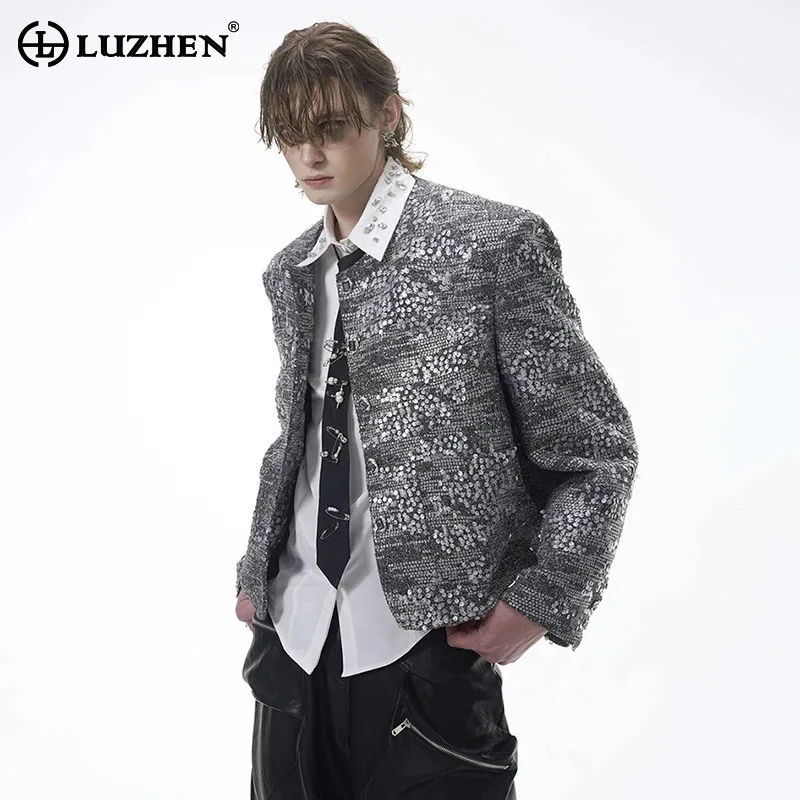 LUZHEN Neck 2025 Spring New Sequin Round Patchwork Design Coat Men's Fashion Elegant Temperament Original Casual Jacket JY5525