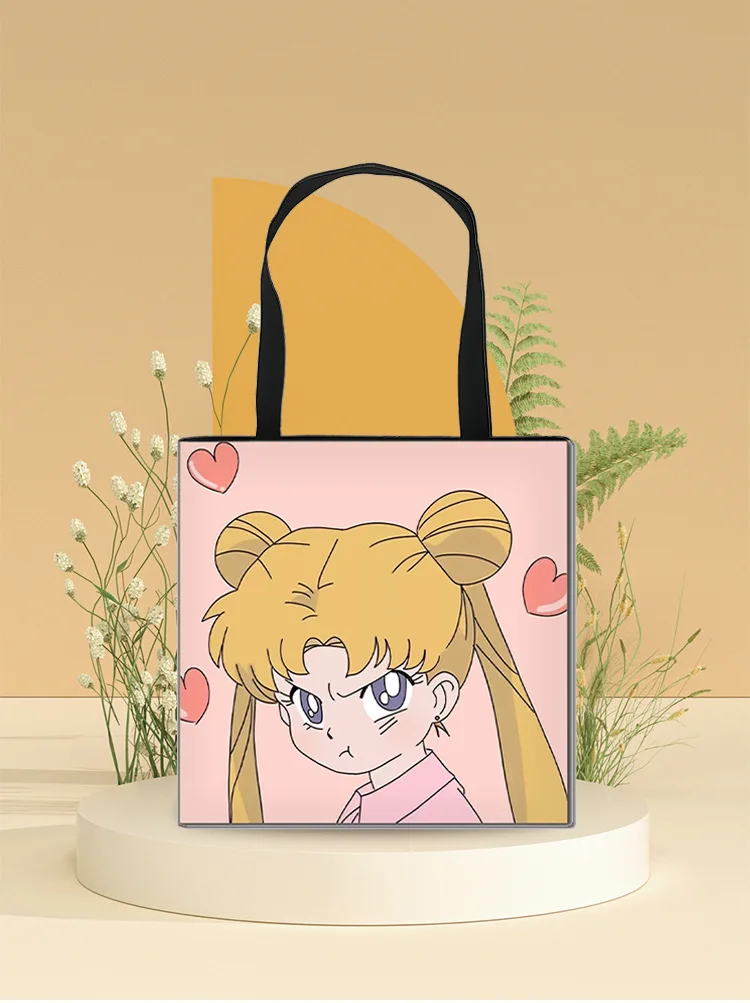 Sailor Moon Shoulder Bag Cute Cartoon Portable Polyester Handbag Student Large Capacity Stationery Organiser Kids Birthday Gifts