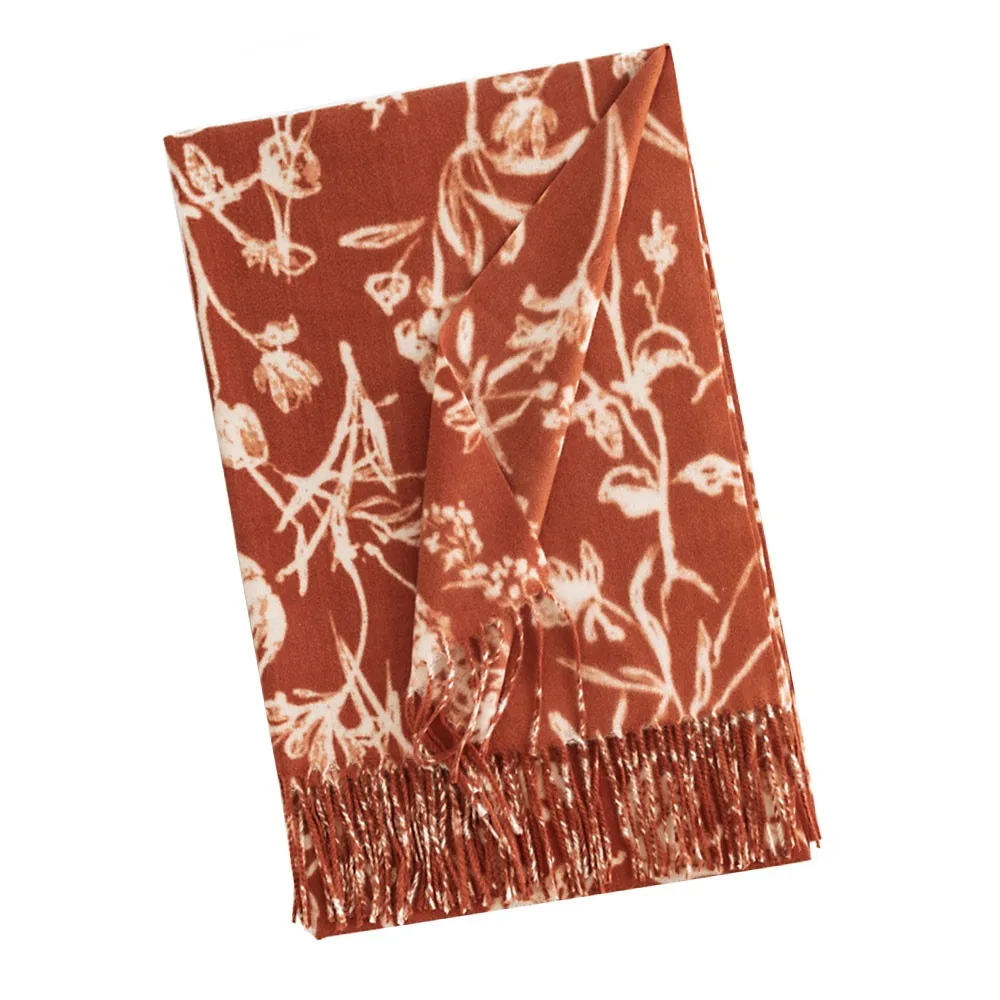 

Модный утолщенный шарф из искусственного кашемира с цветочным принтом, морозостойкая женская шаль с кисточками, теплая накидка на плечо для пары