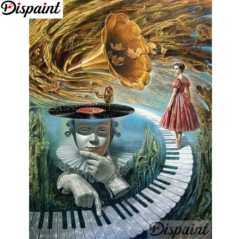 

Dispaint Full Square/Round Drill 5D DIY Diamond Painting "Horn, piano, beauty" 3D Embroidery Cross Stitch Home Decor Gift A18430