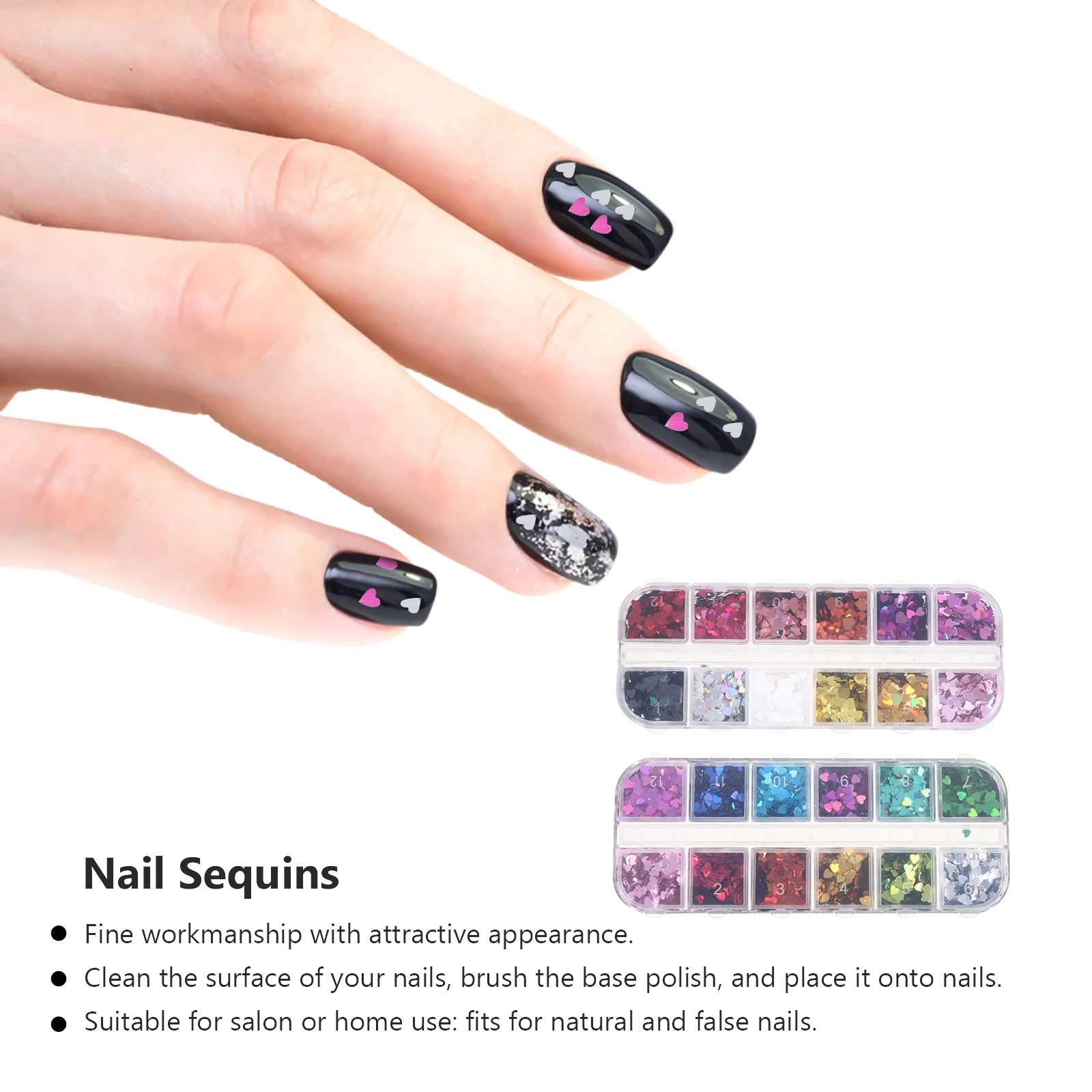 Lentejuelas para uñas con forma de corazón, 2 cajas, diseños bonitos y brillantes, decoración artística para uñas, lentejuelas con forma de corazón