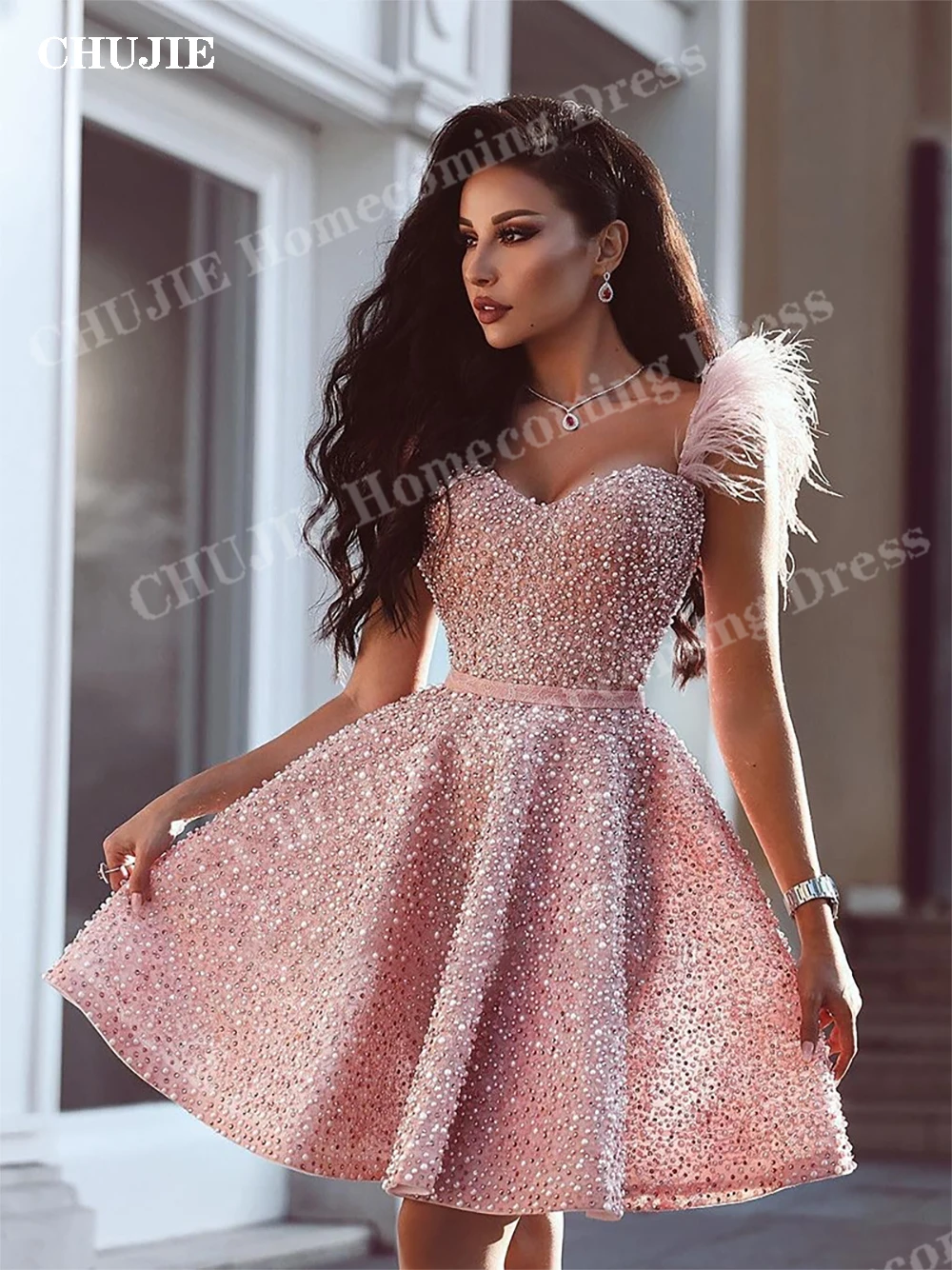 Beading Mini Homecoming Dress Prom Dresses Sweetheart Glitter Women Cocktail Party Gown Vestidos de Graduación