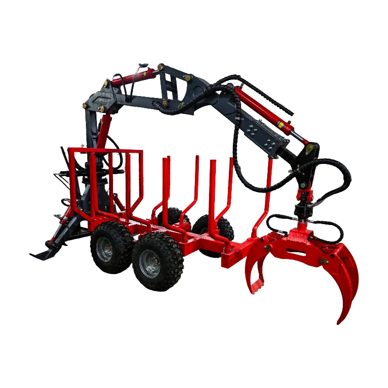 Electric Log Trailer Hydraulic Timber Trailer Wood Log Wagon with Crane Grapple Timber Crane Engine Powered Log Splitter