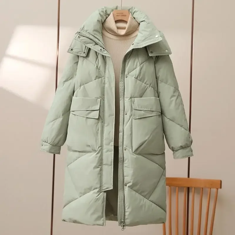 Winter Cotton Women Medium To Long Thickened Hooded Windproof Cotton Jacket Women\'s Cotton Jacket Winter Clothes Women Coat