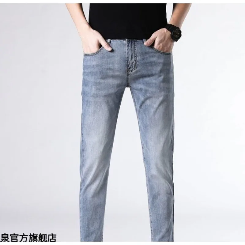 

New Spring and Autumn 2025 Korean Reviews Many Jeans Men's Casual Denim Pants Luxury Slim Fashion Blue Bottom Cropped Jeans