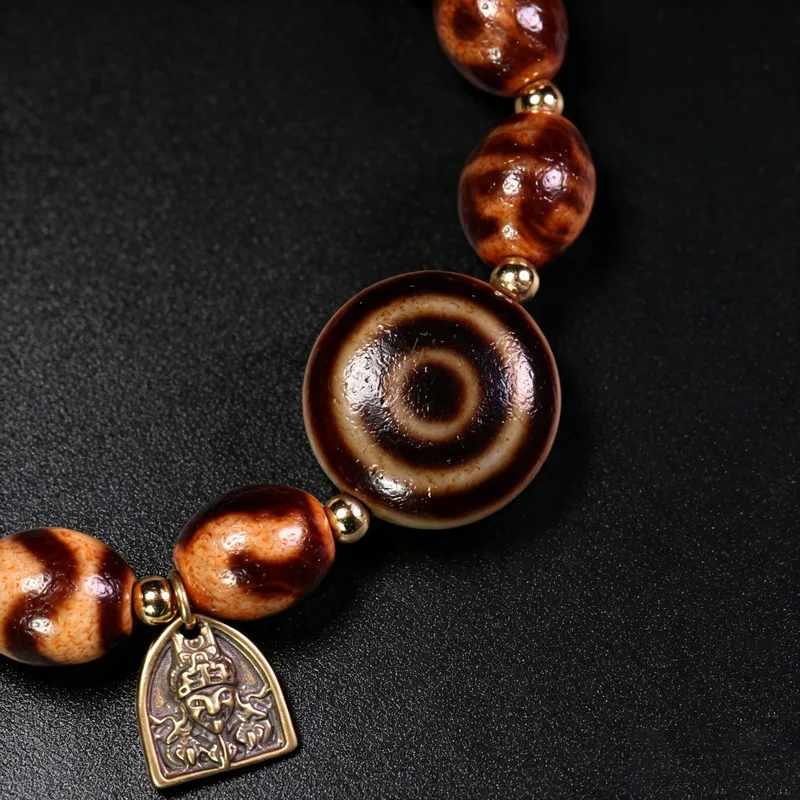 Slightly Imperfect Polished , Oily Agate, Chalcedony, Multi-Gem Tiger Tooth Dzi Bead Bracelet