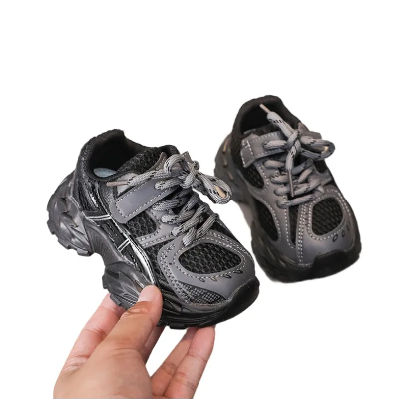 

Children's shoes 2025 autumn new boys' mesh breathable sports shoes girls' versatile anti slip running casual shoes Black 21-30