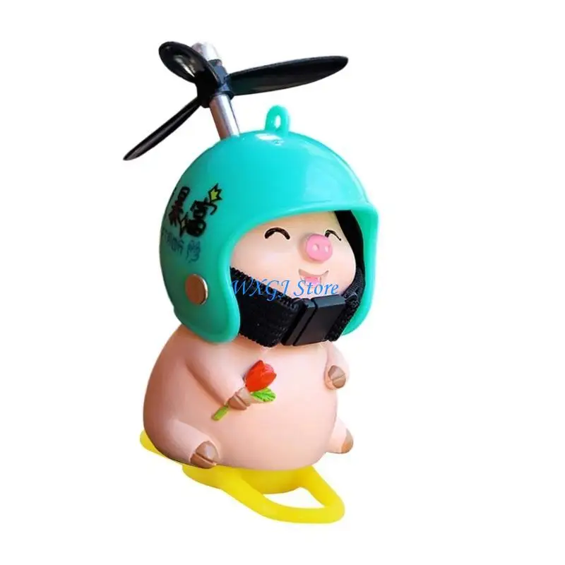 37JE Small Cartoon Pig Auto Accessory Rotation Wind Toy for Vehicle Motorcycles Bike