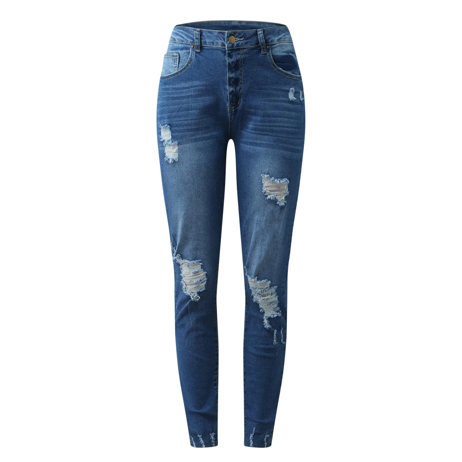 Jeans da donna Mom Casual blu scuro classico tasche Skinny a vita media pantaloni in Denim pantaloni Jeans femminili abbigliamento donna