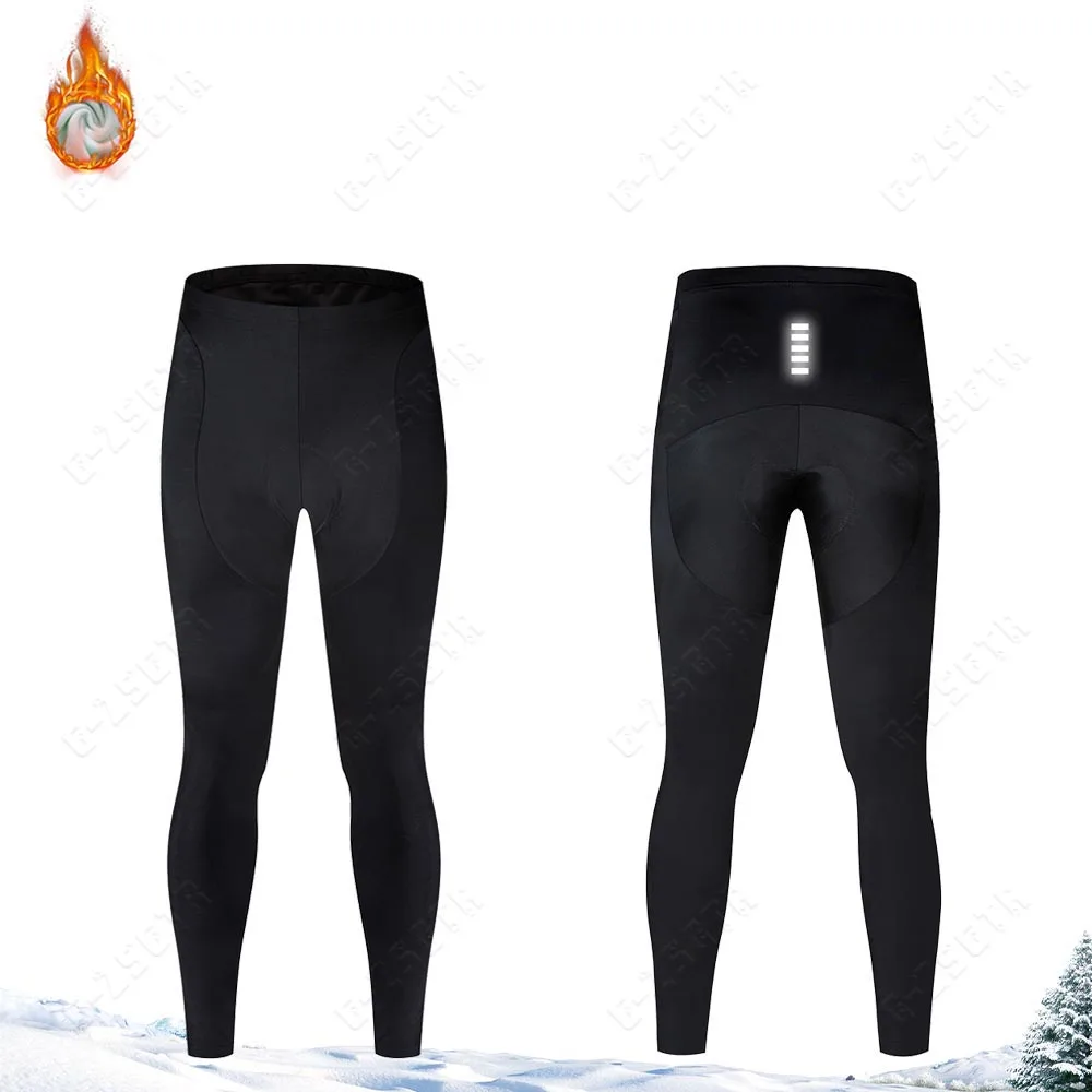 Calças térmicas para homens, calças de ciclismo reflexivas, bike gel pad, calças de bicicleta à prova de choque, manter quente, inverno